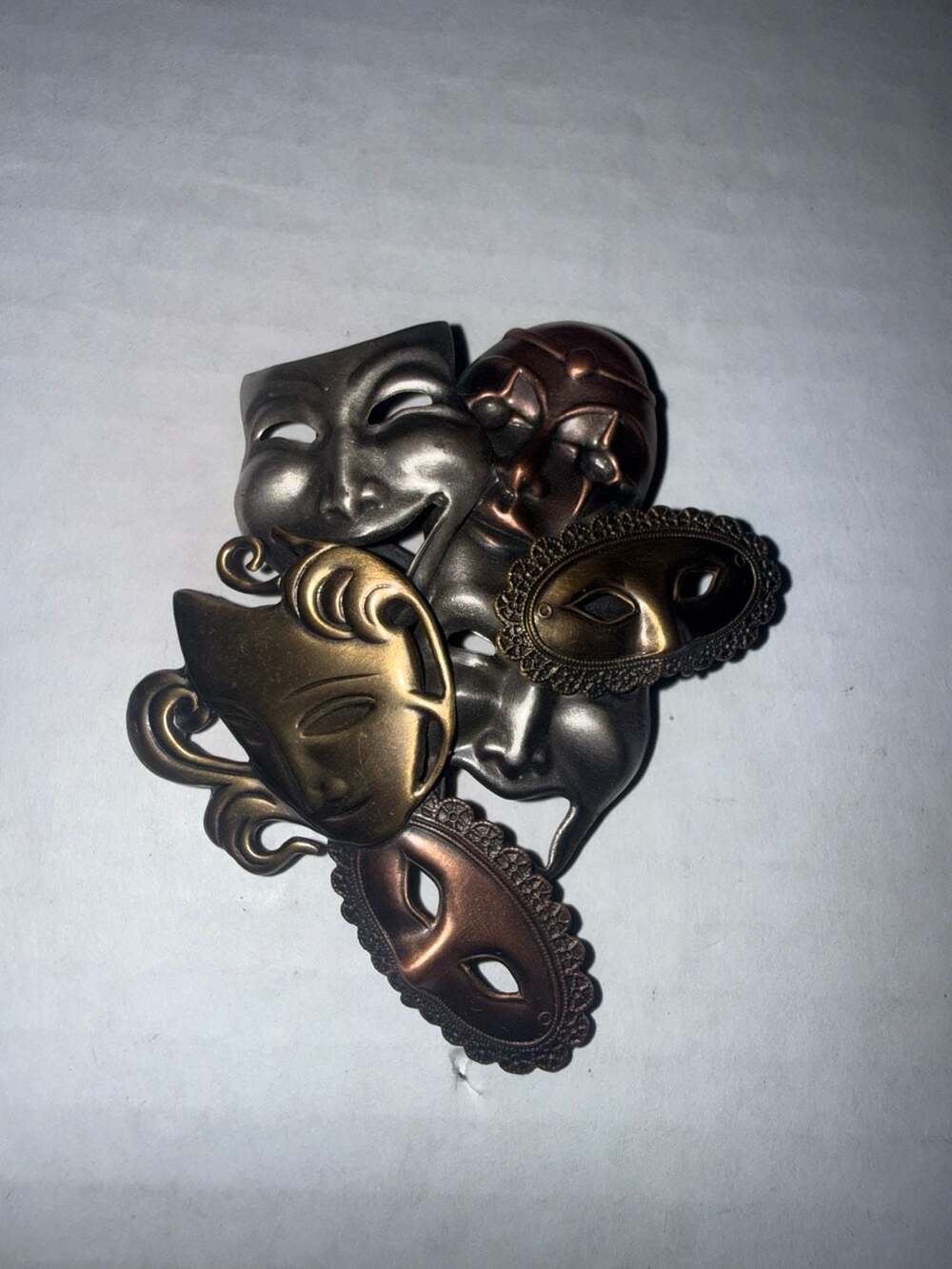 Vintage JJ Pewter and Brass Multi Theater Mask Brooch Pin